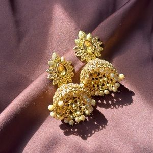 Gold plated jhumka polki earrings